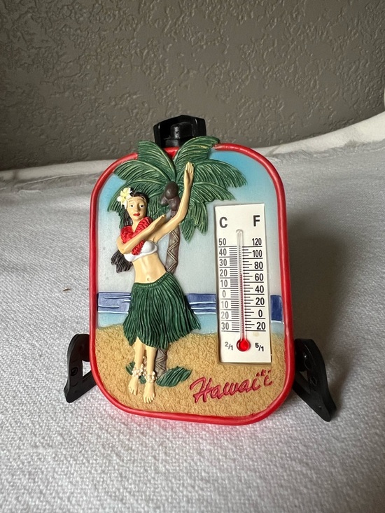 Other - vintage-style, Hawaii-themed thermometer features a decorative hula girl